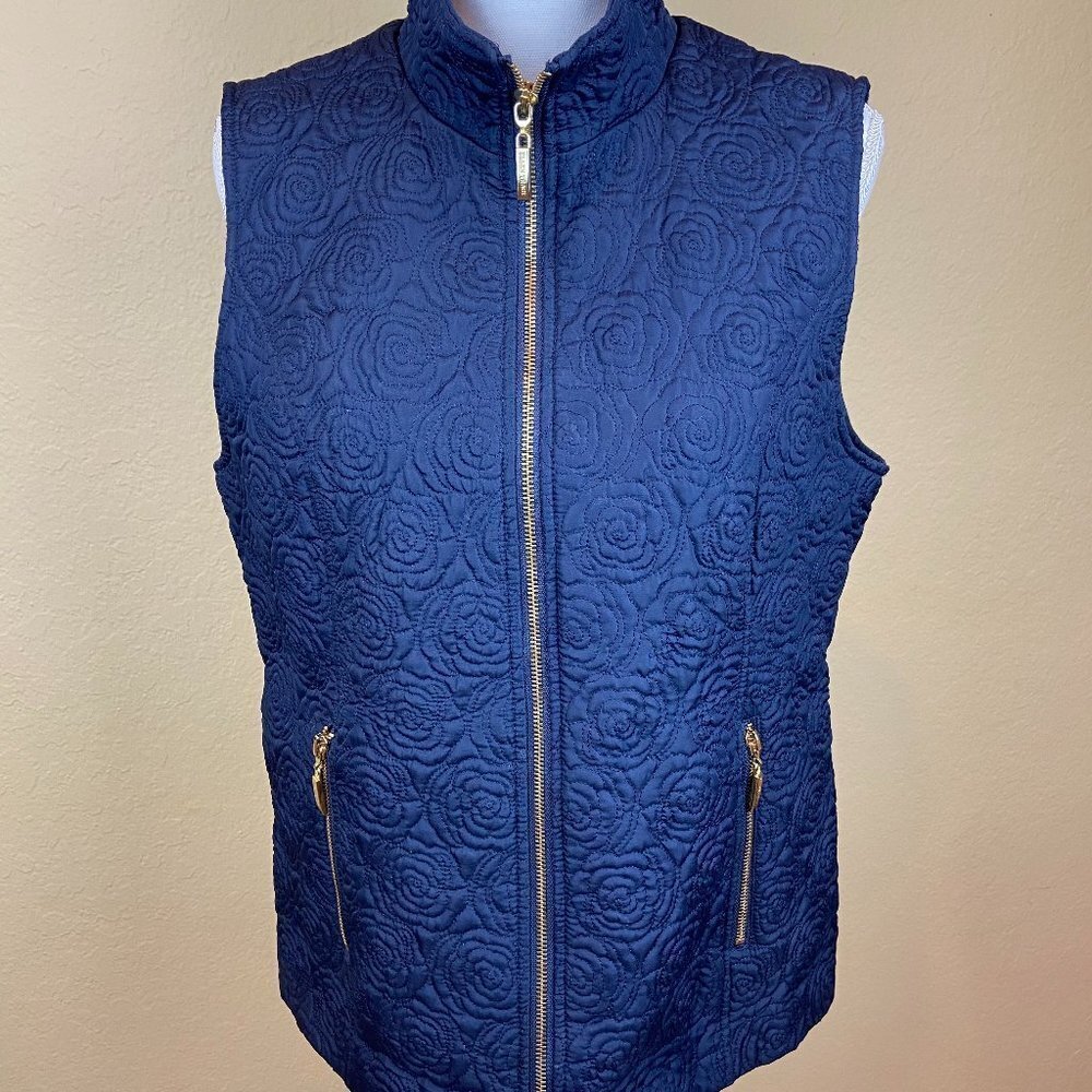 Ellen Tracy blue quilted zip vest Sz L